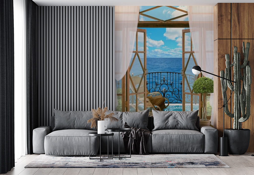 Фотообои и фрески - Панорамное окно с выходом к морю