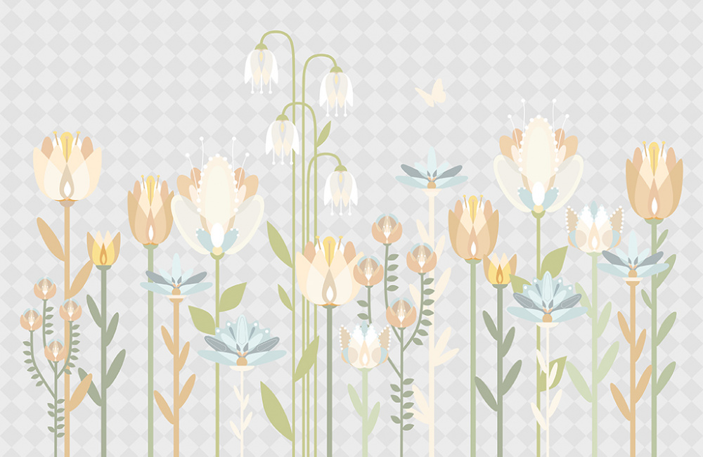 Фотообои и фрески - Фантастический сад на светло-сером фоне