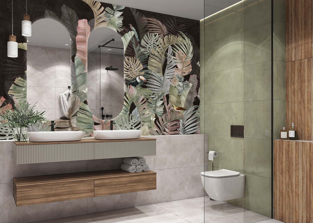 Фотообои и фрески - Птицы в тропических листьях